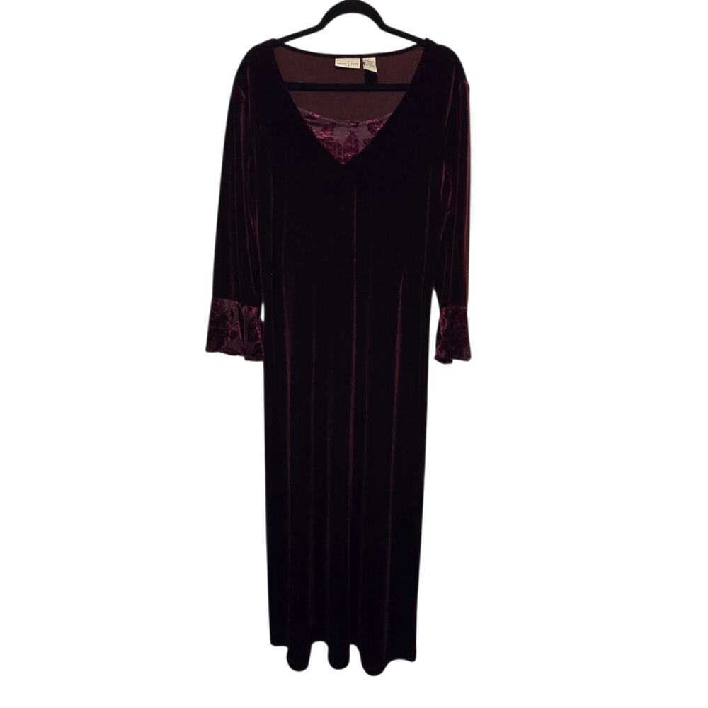 Vtg 90s Y2K Studio Ease Velvet Dress Women Sz 16 Burgundy Dark‎ Fairy Whimsigoth